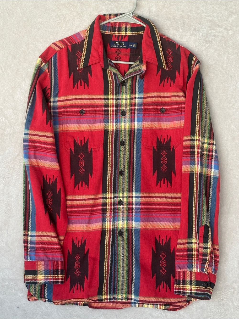 RARE Polo by Ralph Lauren 100% cotton, Red Patterned Button-Down Shirt